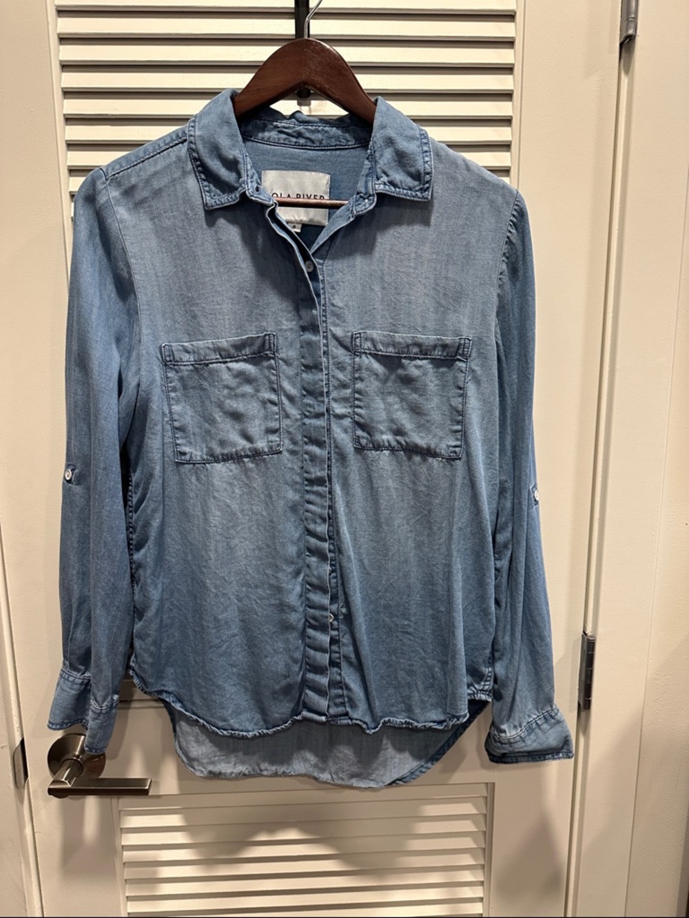 Denim-Style Light Blue Button Front Shirt